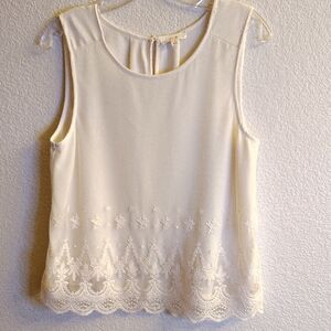 NEW Chic Light Cream Lace Trim Blouse